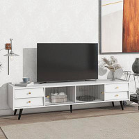 Everly Quinn Modern TV Stand With Sliding Fluted Glass Doors For Tvs Up To 70"