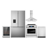 Cosmo 5 Piece Kitchen Package With 30" Freestanding Electric Range 30" Wall Mount Range Hood 24" Built-in Fully Integrat
