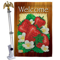 Breeze Decor Welcome Strawberries - Impressions Decorative Aluminum Pole & Bracket House Flag Set HS117023-BO-02