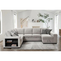Latitude Run® 125" Modern U Shaped 7 Seat Sectional Sofa,Pull Out Sofa Couch Bed with Cabinet and Storage Chaise