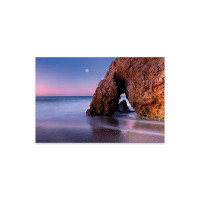 Dovecove Sea Arch And Full Moon Over El Matador State Beach, Malibu, California Print On Acrylic Glass