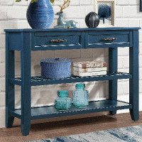Alcott Hill Navy Console With 2 Storage Drawers And 2 Shelves