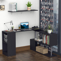 Desk with Shelves 55" x 47.25" x 30.75" Black