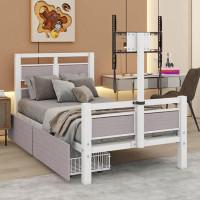 Kunpeng Twin Size Metal Platform Bed with MDF Headboard and Footboard,Two Storage Drawers and Rotatable TV