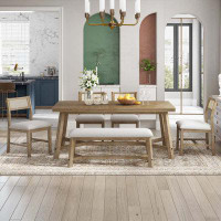 Williston Forge 6-piece Farmhouse Style Dining Set, Rectangular Table and 4 Upholstered Chairs and Bench