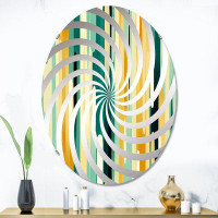 Design Art Jungle Green And Yellow Striped Pattern - Vortex Decorative Mirror Oval