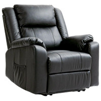 PU LEATHER RECLINING CHAIR, RECLINER CHAIR FOR LIVING ROOM WITH FOOTREST AND 2 SIDE POCKETS, BLACK