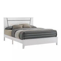 Mercer41 Lif High Gloss California King Bed, Glitter Filled Panel, Solid Wood, White