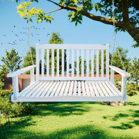 Red Barrel Studio Front Porch Swing With Armrests, Wood Bench Swing With Hanging Chains