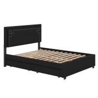 Latitude Run® Queen Size Upholstered Platform Bed With LED Bed Frame And 4 Drawers