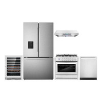 Cosmo 5 Piece Kitchen Package With 36" Freestanding Gas Range 36" Under Cabinet Range Hood 24" Built-in Fully Integrated