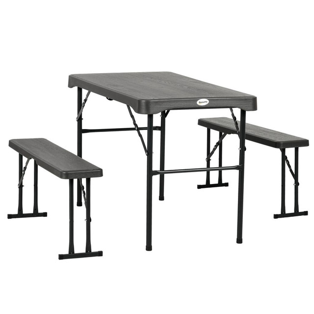 Patio Table Set 42.5" x 23.6" x 28" Dark Grey in Patio & Garden Furniture - Image 2