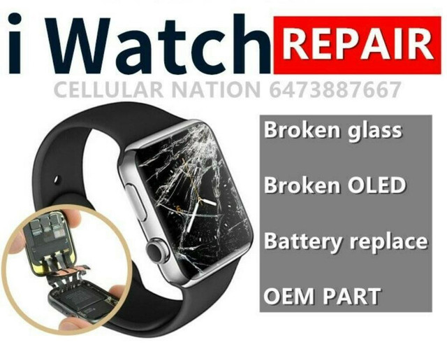 ( APPLE WATCH Screen + battery repair) iPhone+Samsung+iPad+Google Broken glass, LCD, battery charging port, back glass in Jewellery & Watches in Mississauga / Peel Region