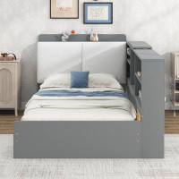 Latitude Run® Wood Twin Size platform bed with Storage Headboard, Shelves and 2 Drawers, White