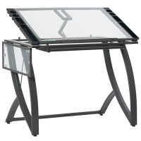 Inbox Zero Modern Metal Drafting Table With Glass Top