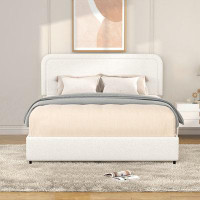 Red Cloud Liv Ivory Boucle Upholstered Platform Bed With Patented 4 Drawers Storage, Curved Stitched Tufted Headboard, W