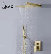 Square Shower System Two Functions With Valve Brushed Gold Finish