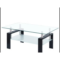 MR Tempered Clear Glass Coffee Table, 2-Layers Coffee Table Living Room Centre Table