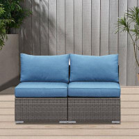 Ebern Designs "wholesale Rattan Wicker Sectional Sofa - Armless Twin, Single And Double Options In Grey And Navy Blue"