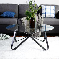 Ivy Bronx Delmina Round Coffee Table with Tempered Glass Top for Living Room