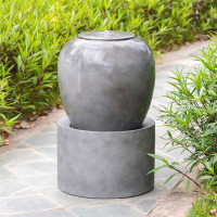 17 Stories Outdoor Cement Fountain Antique Grey, Cute Unique Urn Design Water Feature