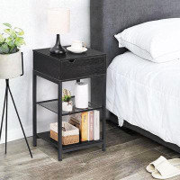 Latitude Run® End Table With USB Ports & Power Outlets, Narrow Sliding Top Side Table Retro Side Table, Nightstand For S
