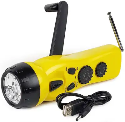 Emergency 4-In-1 Crank Flashlight, Alarm, Fm And Am Radio BUILT-IN RADIO, ALARM, PHONE CHARGER, AND...