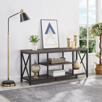 17 Stories 55 Inch TV Stand For TV Up To 65 Inch, Rustic Wood And Metal Media TV Console Table For Living Room, Grey