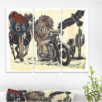 Made in Canada - East Urban Home Sketch of Indian 'Native American in Motorcycle' Oil Painting Print Multi-Piece Image o
