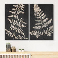IDEA4WALL Dark Grey Tan Plant Leaf Fern Neutral Minimalist Decor Modern Framed Canvas 2 Pieces Print Wall Art