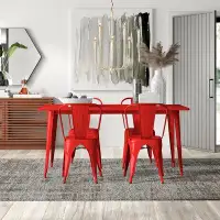 Trent Austin Design Ensemble de table rectangulaire en métal pour l'intérieur et l'extérieur avec 4 chaises empilables d