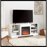 Red Barrel Studio TV Stand Electric Fireplace TV Stand with Glass Shelves,Television Table Center for TV up to 32-65"