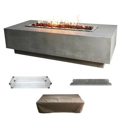 Elementi Elementi Granville Fire Pit Bundle Outdoor Firepit Set Includes 60” Liquid Concrete Firepit Table, Glass Windsc in Patio & Garden Furniture