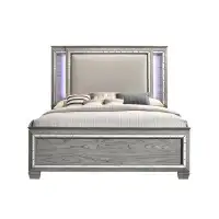 Brayden Studio Dalano Light Grey Oak Queen Panel Bed With LED