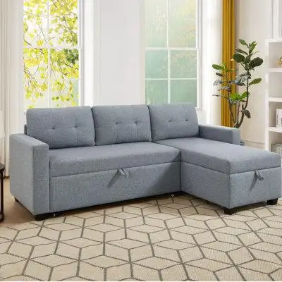 Ebern Designs Upholstered Pull Out Sectional Sofa With Storage Chaise, Convertible Corner Couch