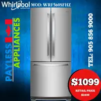 Whirlpool WRF560SFHZ 30 French Door Fridge With 20 Cu. Ft. Capacity Stainless Steel Color