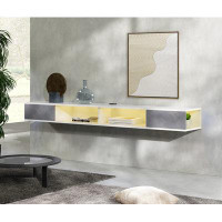 Wrought Studio 70 Inch Yellow Light Floating TV Stand With Storage Shelf For Wall, White&Grey