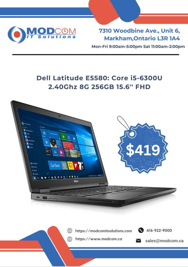 Dell Latitude E5580 15.6 FHD Laptop Off Lease FOR SALE!!! Intel Core i5-6300U 2.40Ghz 8GB RAM 256GB SSD in Laptops