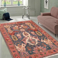 Isabelline Oriental Handmade Hand-Knotted Rectangle 8'4'' x 10'3'' Wool Area Rug in Light Pink/Gray/Red