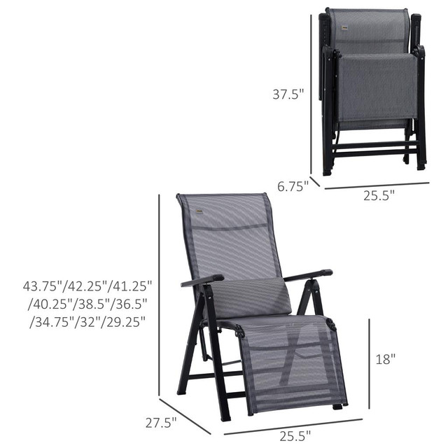 Lounge Chair Set 25.5" x 27.5" x 43.75" Gray in Patio & Garden Furniture - Image 3