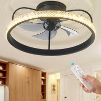 Wrought Studio Black Dimmable Crystal Ceiling Fan Light With Remote Control Led Kit