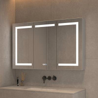 Orren Ellis 48 x 30 Lighted Medicine Cabinet Anti-Fog 3 Color Lights LED Mirror with Adjustable Shelves 3 Doors