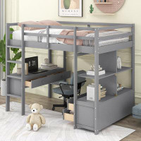 Harriet Bee Twin  Size Loft Bed With Built-In Desk With Two Drawers, And Storage Shelves And Drawers,White
