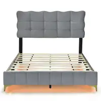 Mercer41 Queen Size Velvet Upholstered Platform Bed With LED Lights