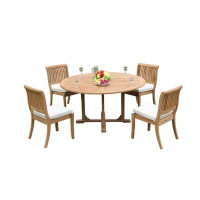 Rosecliff Heights 5Pc Grade-A Teak Wood Dining Set 60" Round Dining Table & 4 Arbour Stacking Armless Chairs