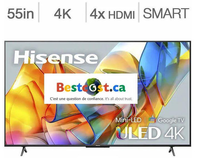 Télévision ULED 55 POUCE 55U68KM 4K ULTRA UHD MINI LED GOOGLE TV SMART Hisense - ON EXPÉDIE PARTOUT AU QUÉBEC ! in TVs in Québec