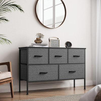 Ebern Designs Dresser For Bedroom With 5 Drawers, Fabric Long Dresser, Wide Chest Of Drawers