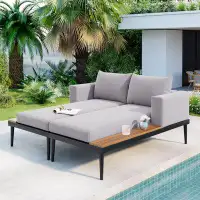 Latitude Run® Modern Outdoor Daybed Patio Metal Daybed With Wood Topped Side Spaces 2 In 1 Padded Chaise Lounges
