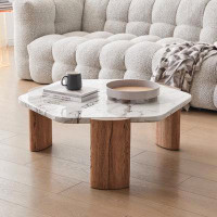 Orren Ellis Modern artificial marble coffee table Solid wood ash wood home coffee table