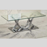 Glass Center Table with Stainless Steel Base